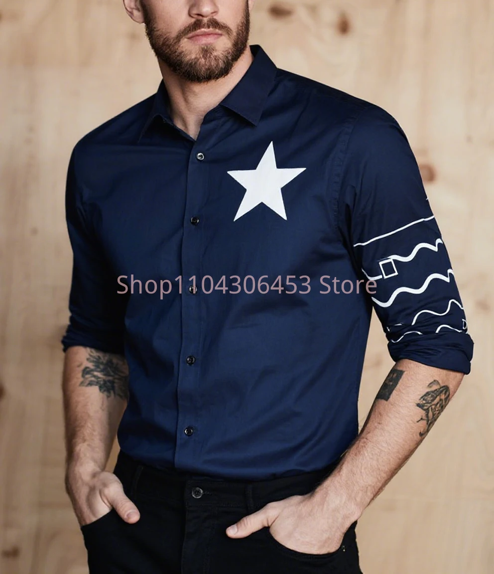 

2025 Men Simple Retro Flame Pattern Printed Shirt Long Sleeve Lapel Business Casual Dress Shirt Hawaii Beach Vacation Outdoor