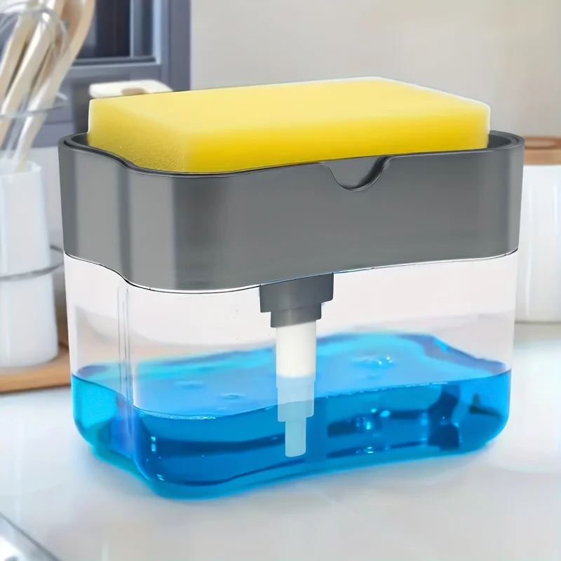 1 Modern packaging ABS Plastic dish soap dispenser - Space-themed solid color design - With sponge rack - Hand wash only - Light