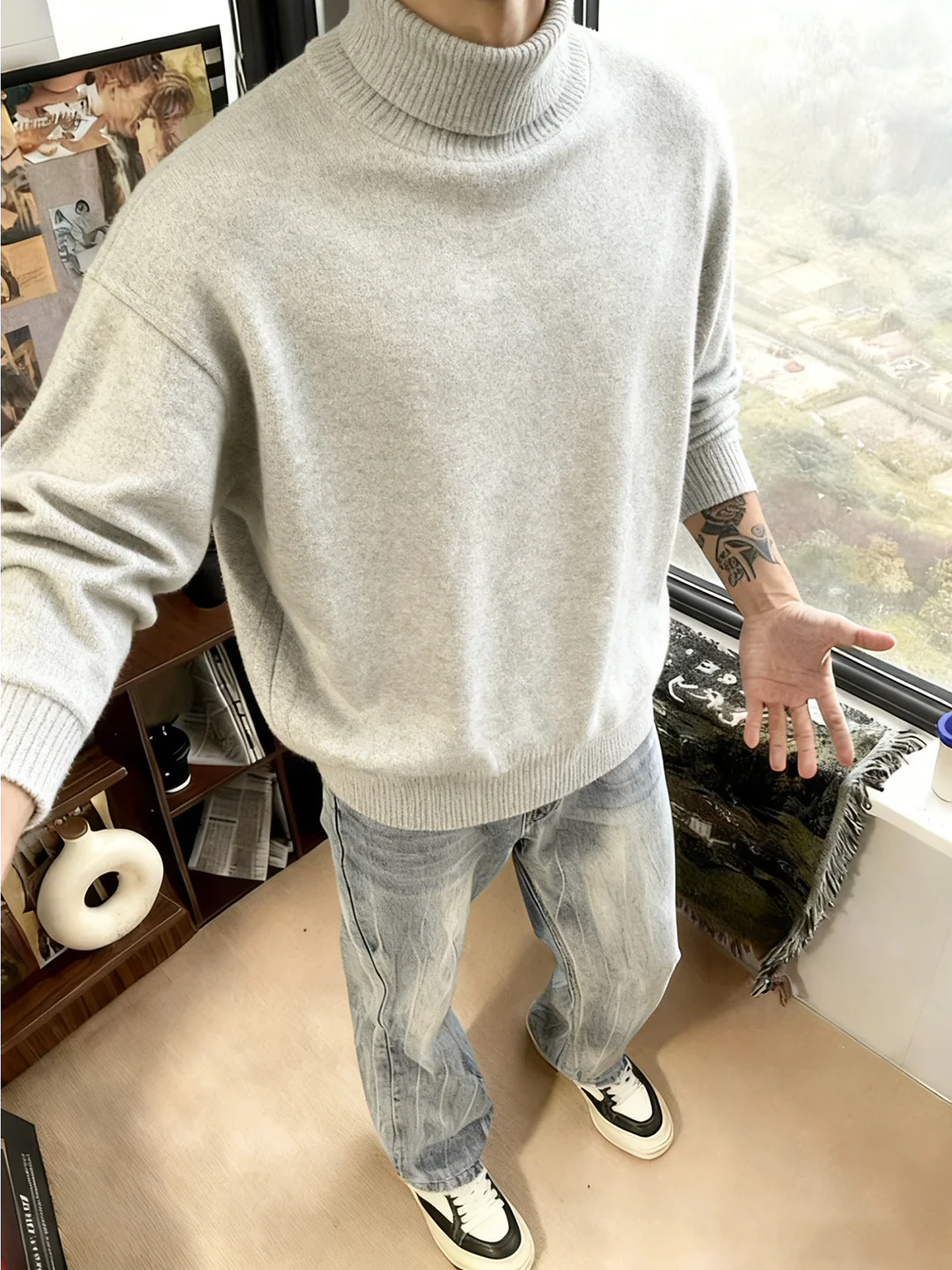 Sweater Rajut Pria Kerah Tinggi, Pakaian Dalam Tebal untuk Musim Dingin, Model Santai, Rapi, dan Nyaman