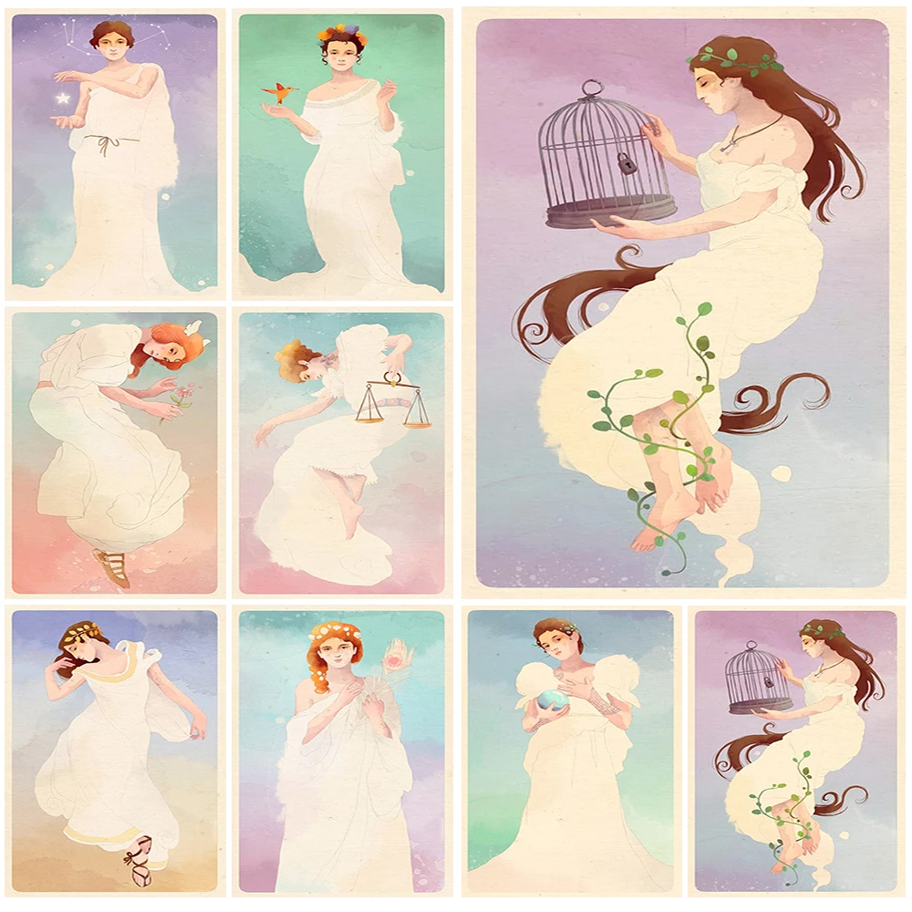 Cartoon 12 Constellation Fairy Poster Wall Art Canvas Painting Posters Prints Home Decor Wall Pictures For Living Room Unframed