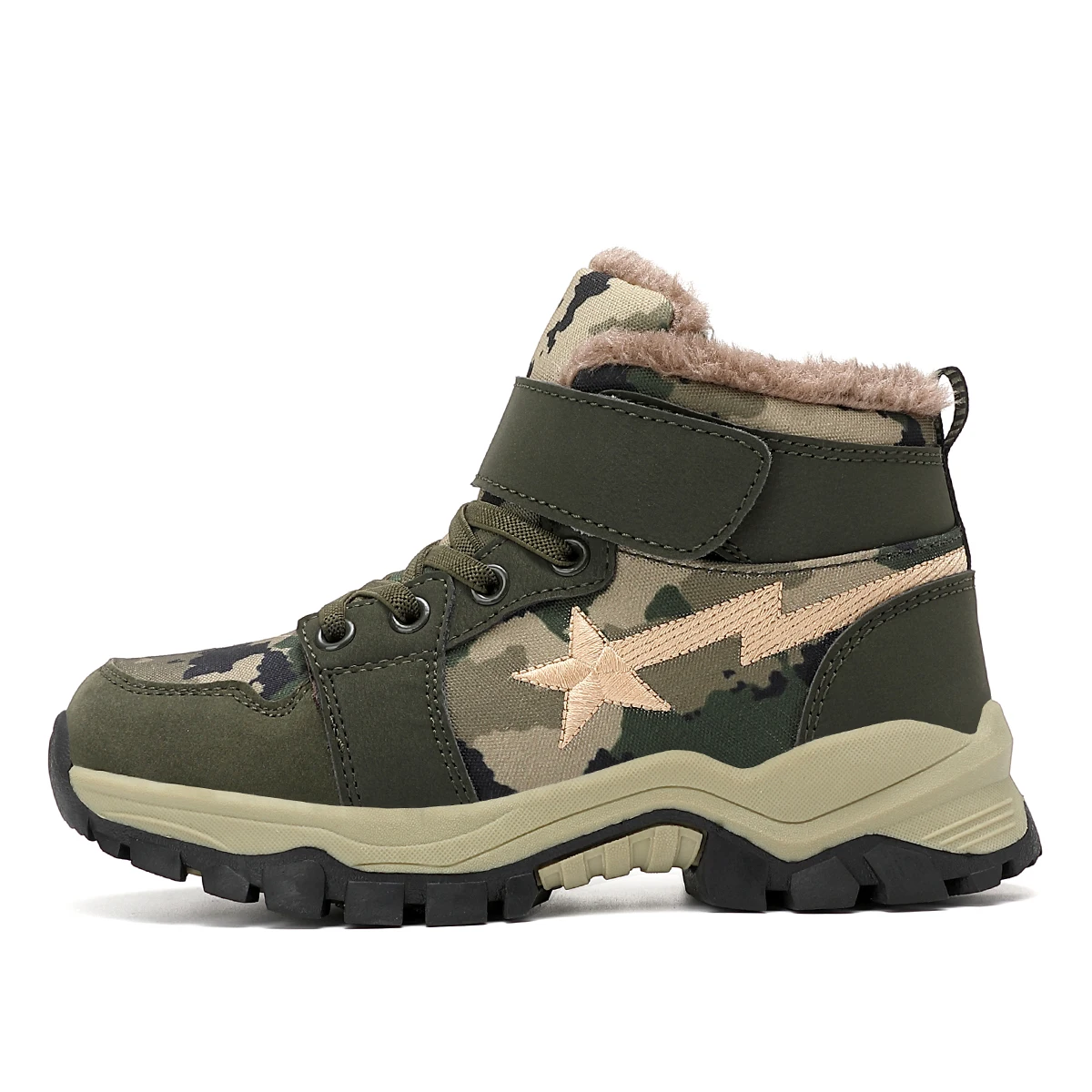 Top medio mimetico verde militare per bambini con stivali da neve in cotone e stivali per bambini in velluto Scarpe invernali in cotone caldo per bambini