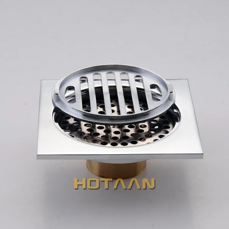 . High Quality Chrome Plated Solid Brass Made Bathroom Accessory Square Floor Drain Waste Grate 100mm*100mm YT-2107 image 3