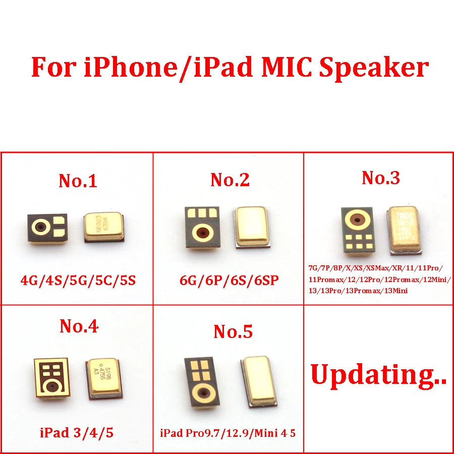 10pcs Inner MIC Speaker For IPhone 13 12 11 Pro Max Mini XS XR X 8 Plus 7 6S 6P 6 5S Ipad 3 4 5 9.7 12.9 Microphone Transmitter