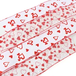 (6 Yards/pack)63mm Heart-shaped Organza Ribbon Wire Edge Valentine's Day Fabric Ribbons Gift Box Package Party Decoration DIY