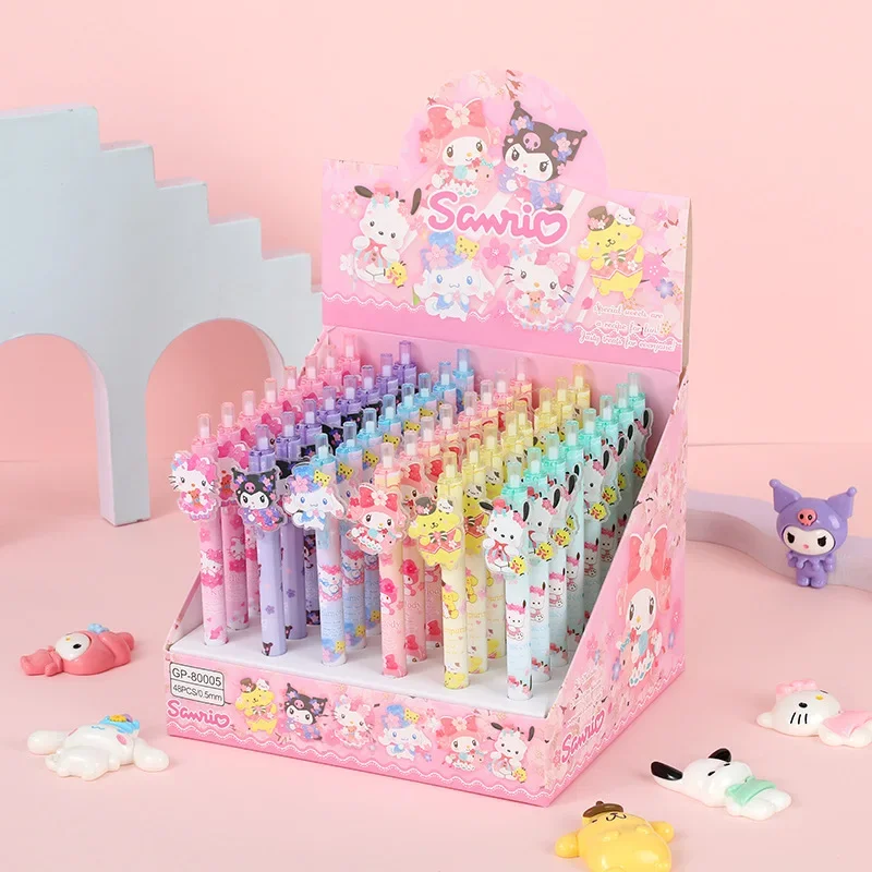 

Набор из 48 гелевых ручек Pochacco: My Melody, Kuromi, Cinnamoroll. Офисные и школьные принадлежности для подписи, оптом.