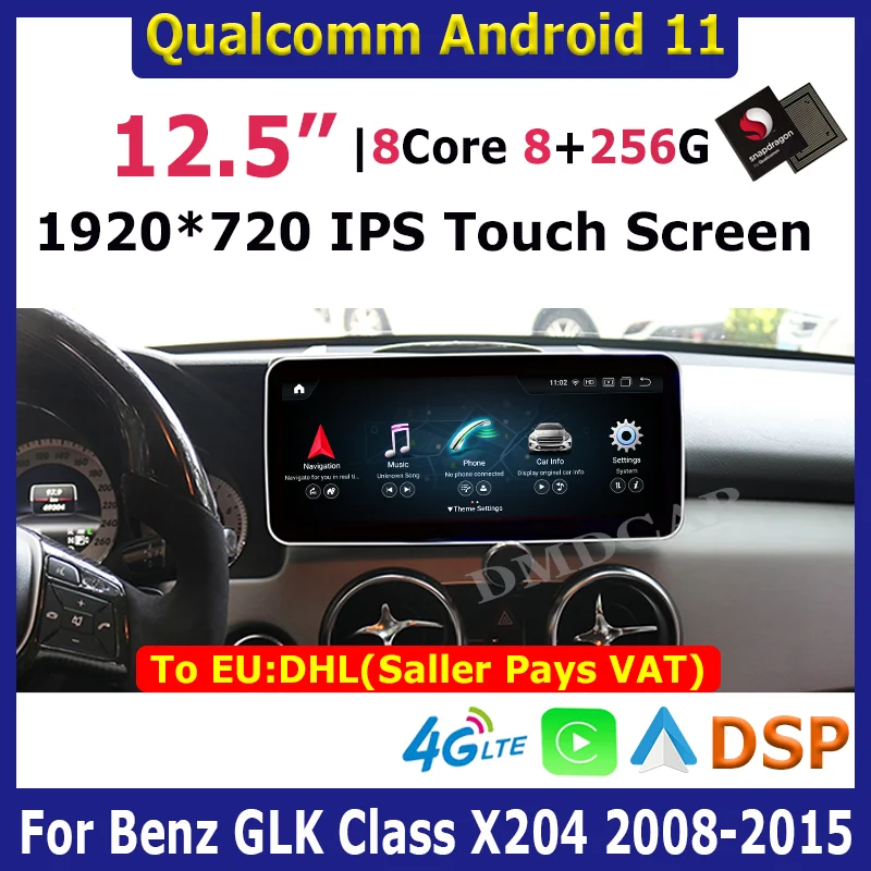 

12.5" Android 11 8+256G Qualcomm Car Multimedia Player for Mercedes Benz GLK Class X204 2008-2015 GPS Navigation CarPlay