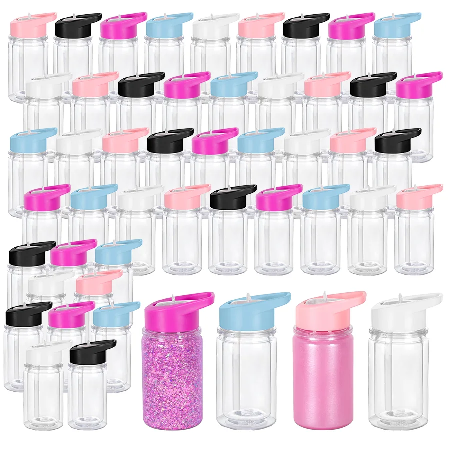 

50pcs 10oz Water Bottles, Double-Walled Clear Plastic Cups with Colorful Lids - For Parties, Chocolate, New Year,Christmas