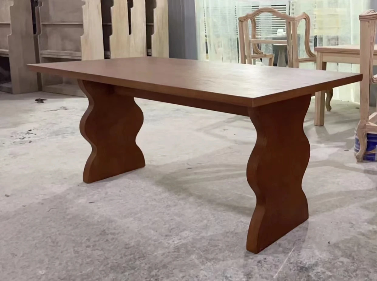 Nordic Mid-Ancient Solid Wood Dining Table Simple Modern Living Room Desk French Retro Negotiation Long Table