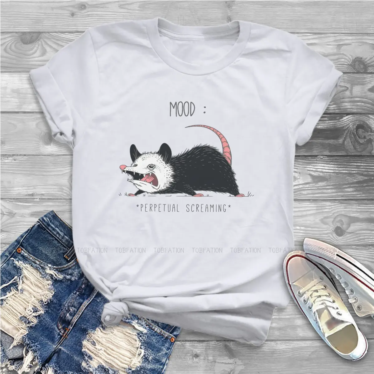 Mood  O Collar TShirt Opossum Mouse Animal Pure Cotton Original T Shirt Woman Individuality Big Sale