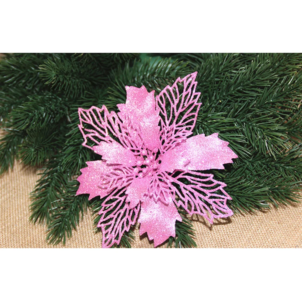 

6 PCS Simulated Christmas Decoration Flowers Wreaths Tree Decorations Decorative Glitter Artificial Hollow Out Fake