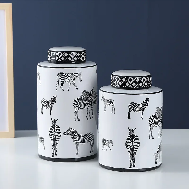 

Geometric Stripe Storage Jar with Lid, Ceramic Vase, Candy Jar, Desktop Ornament Storage Container, Home Decoration Crafts