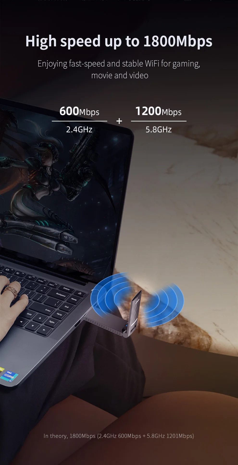 Comfast-USB 3.0を搭載したwifiアダプター,PC,ラップトップ用の高速ネットワークカード,アンテナ,ax1800,2.4g,5g,1800mbps,wifi 6