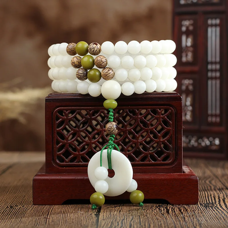 Hand-Polished White Corypha Umbraculifea Abacus Beads 108 Beads Tibetan-Style Wholesale Bracelet