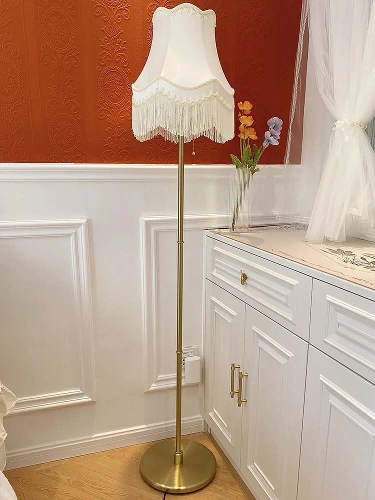 Light French white tassel medieval living room bedroom floor lamp American Vintage study cloakroom floor lamp