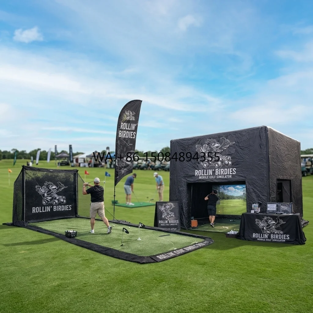 Factory Portable Golf Training Cage Inflatable Golf Simulator Projector Shooting Tent With Screen for Sale Golf Simulator Bay