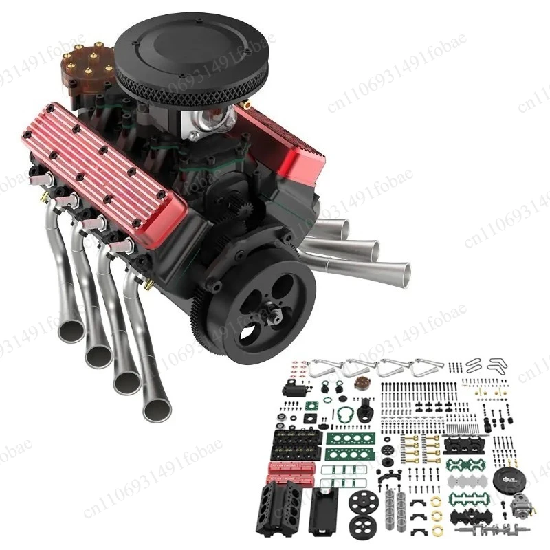 High Simulation Eight-Cylinder Engine Model, Full Metal Craft, Mini Fuel Powered Mechanical Ornament