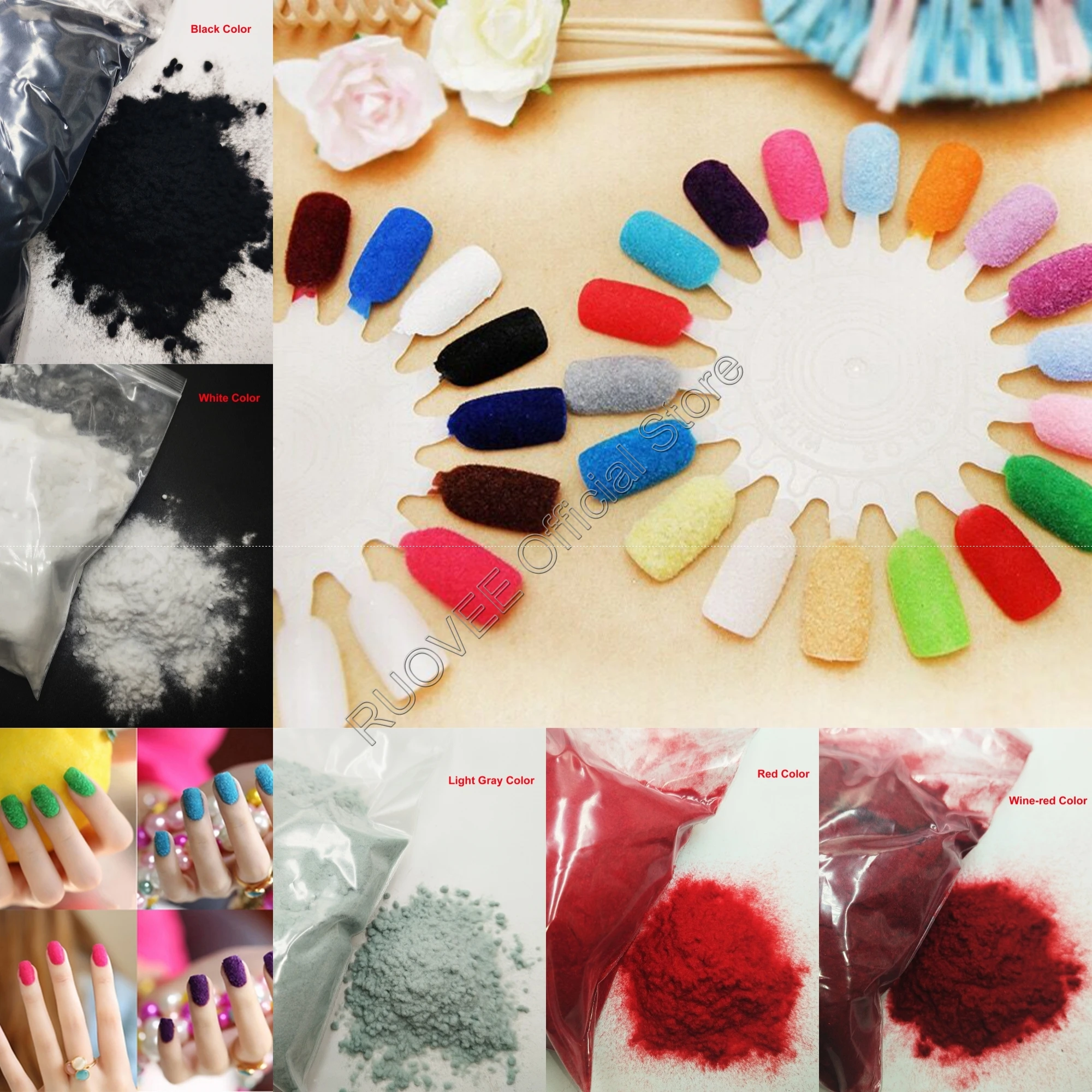 

20-50g/bag x 3D Candy Manicure White Color Fuzzy Nylon Flocking Velvet Powder for Nail Art Tips Crafts Glitter Decoration