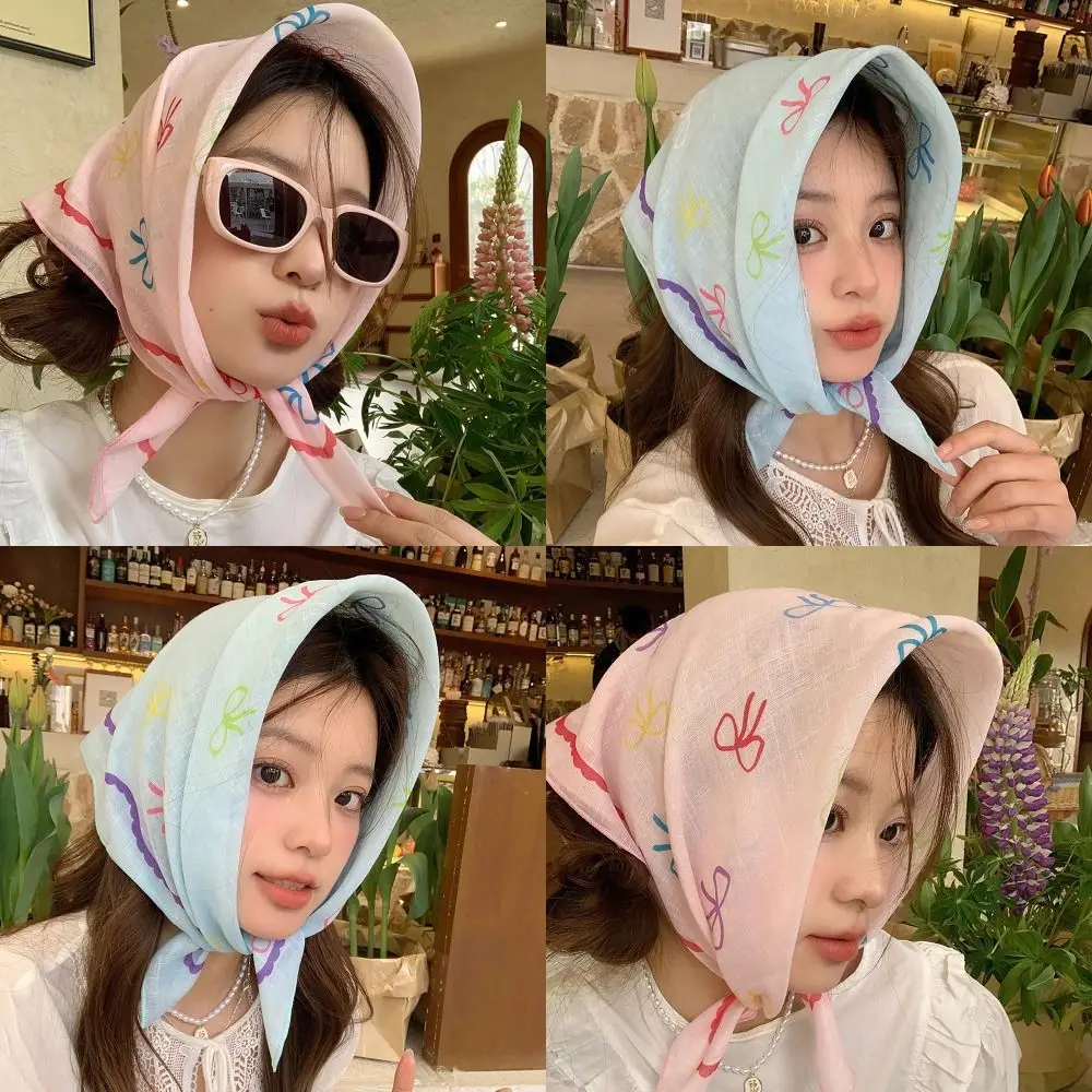 

Gauze Triangle Headband Cute Bow French Pastoral Style Headscarf Hat Headband Towel Spring Summer