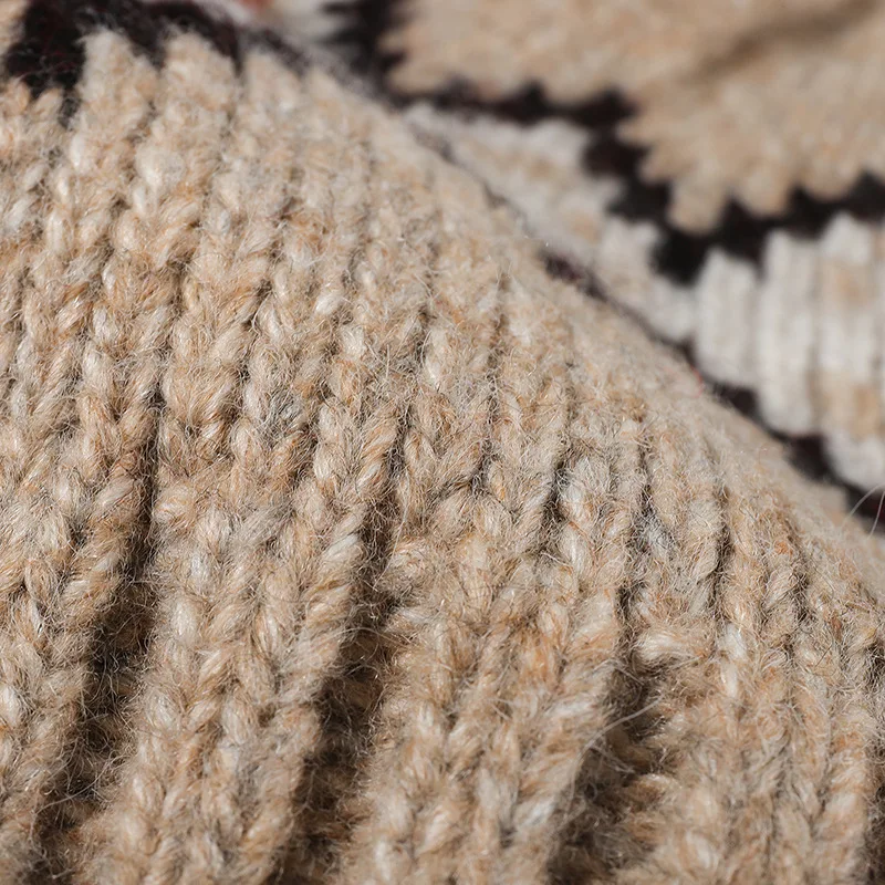Autumn and Winter Warm Outdoor Plain Wool Women's Thickened Knitted Hat, Cold-Proof Jacquard Color-Blocked Beanie