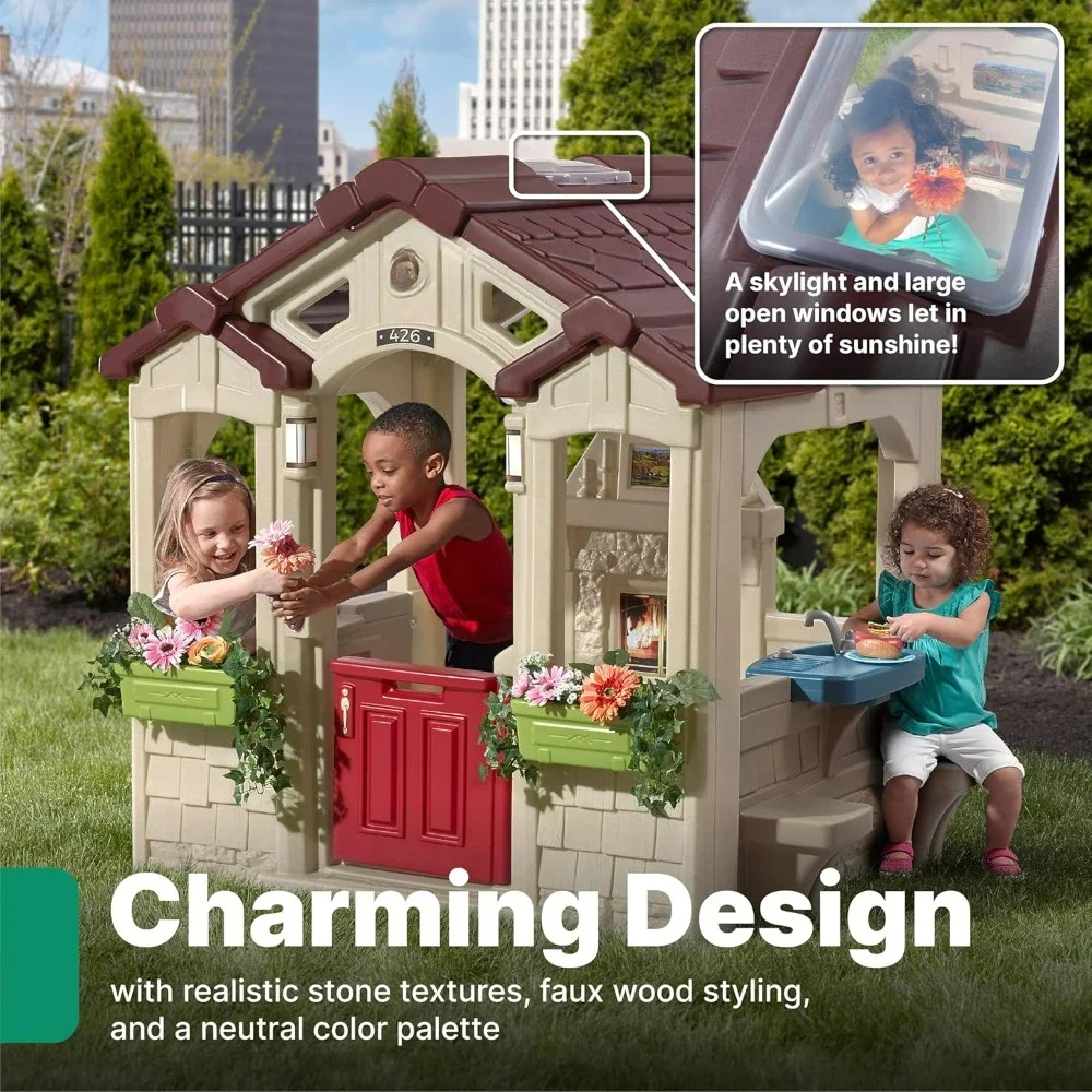 Charming Cottage Kids Playhouse, Indoor/Outdoor Playset, Interactive Play with Sounds, Made of Durable Plastic,