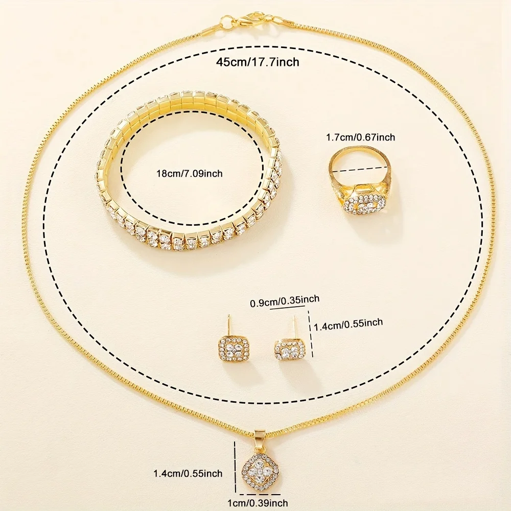 クリスタルアクセント付きのメンズ高級ゴールドクォーツ時計とジュエリーの6点セット