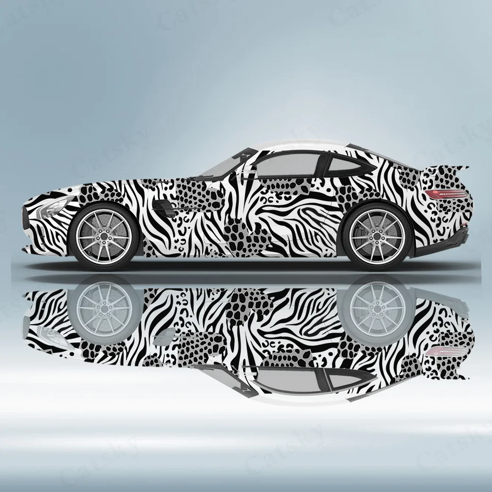 

2Pcs Black and White Zebra Pattern Sticker, Full Body Decoration Covering Scratches, Car Sticker Waterproof Car Vinyl Wraps