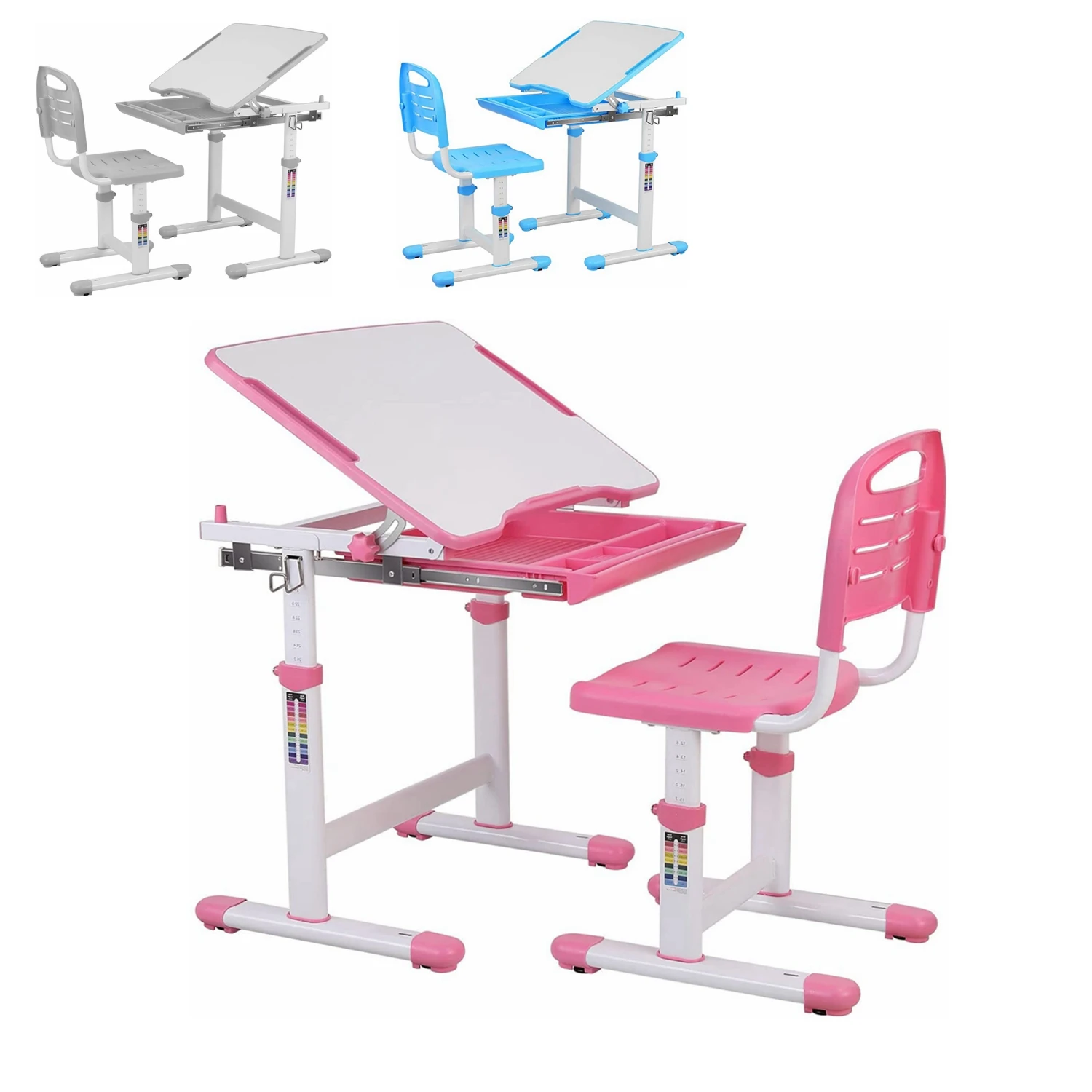 Bamny Children's Desk with Chair Drawer and Reading Stand Children Pink for  Kids Study Table And Chair