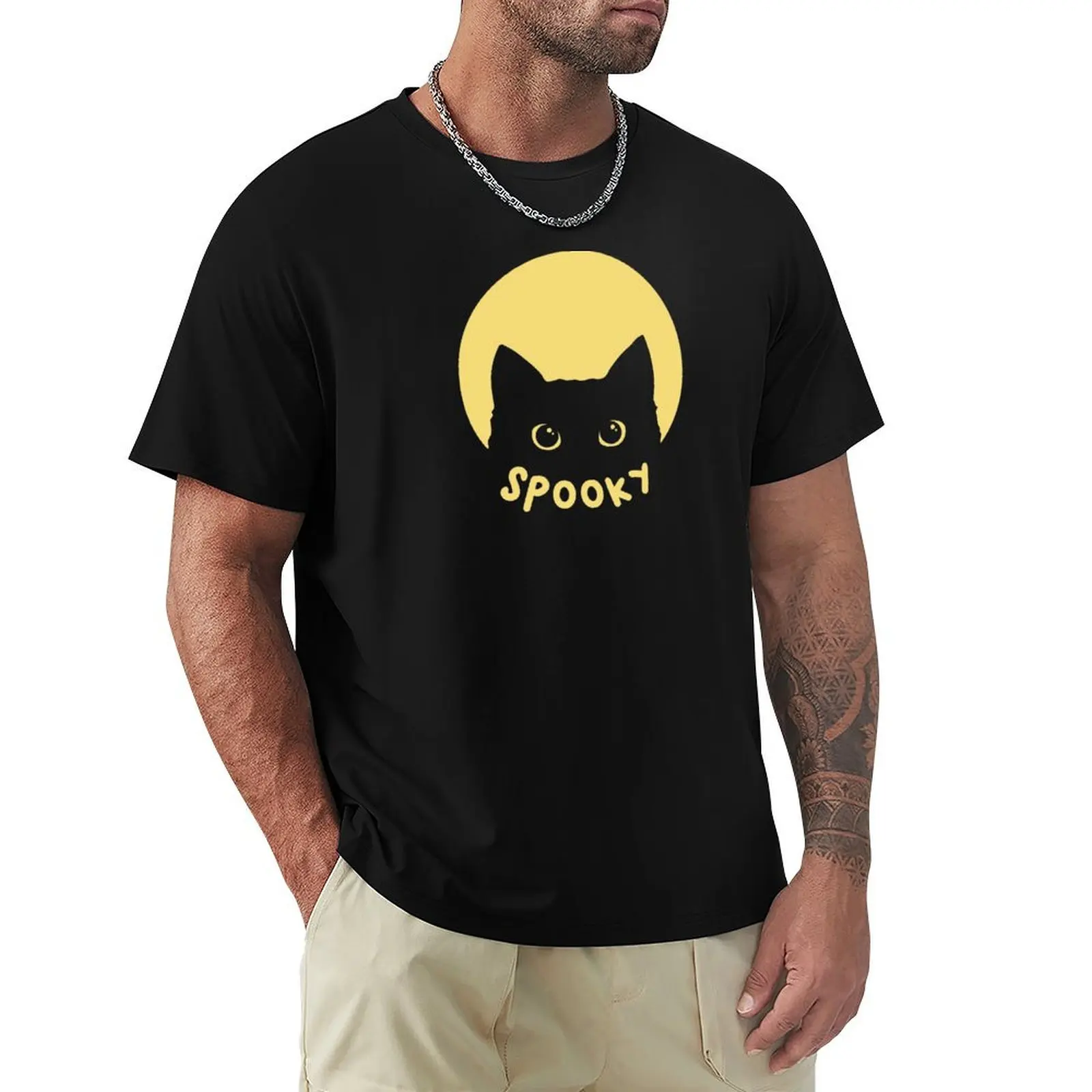 

Black cat, creepy (spooky). Moon. Funny Halloween motif T-Shirt cute clothes funny costumes funny gifts t shirts for men graphic