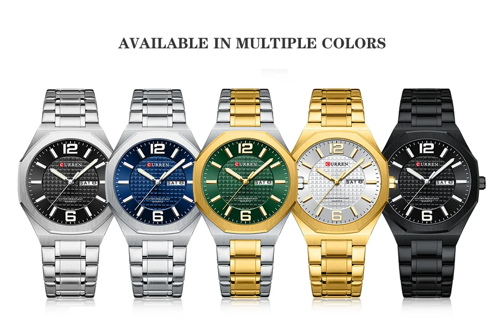 CURREN Herren-Businessuhr Quarz mit Tages- und Datumsanzeige, Edelstahlarmband, schlanke Armbanduhr für Männer, Leuchtzeiger – Detail 8