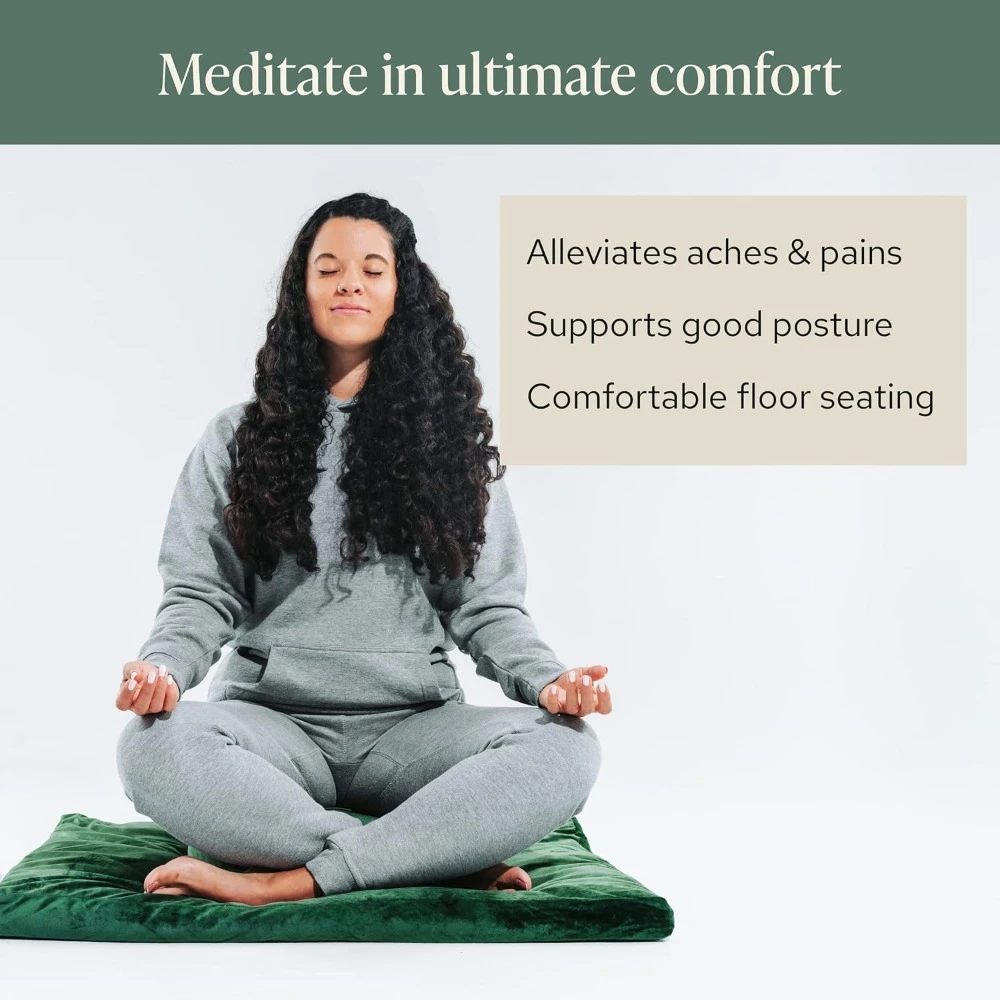 Velvet Meditation Mat - Luxurious Meditation Cushion Pillow with 100% Cotton Filling - Enjoy Better Posture for Zafu or Bench