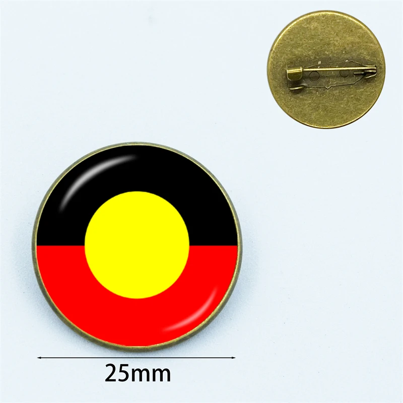 Australian Aboriginal Flag National Emblem Brooch Glass Dome Cabochon  Badges Lapel Pins Men Women Clothing Bag Decoration