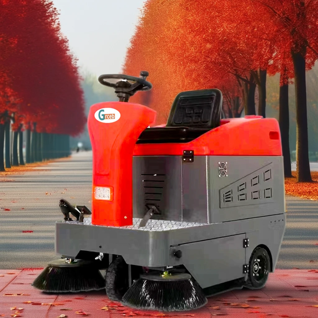 Large 1250A Industrial Ride-On Street Sweeper Electric Vacuum Floor Cleaning Machine New Plastic Featuring Components-Motor Pump