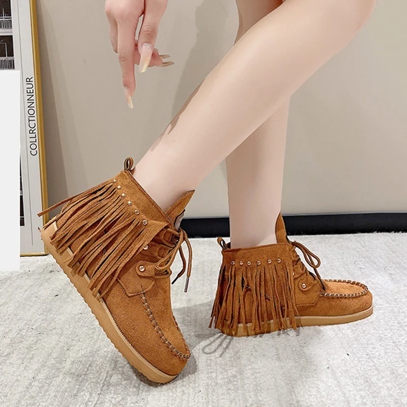 Botas femininas de sola grossa, botas curtas casuais com cordões, sapatos da moda de deslocamento, tamanho grande, nova moda, outono