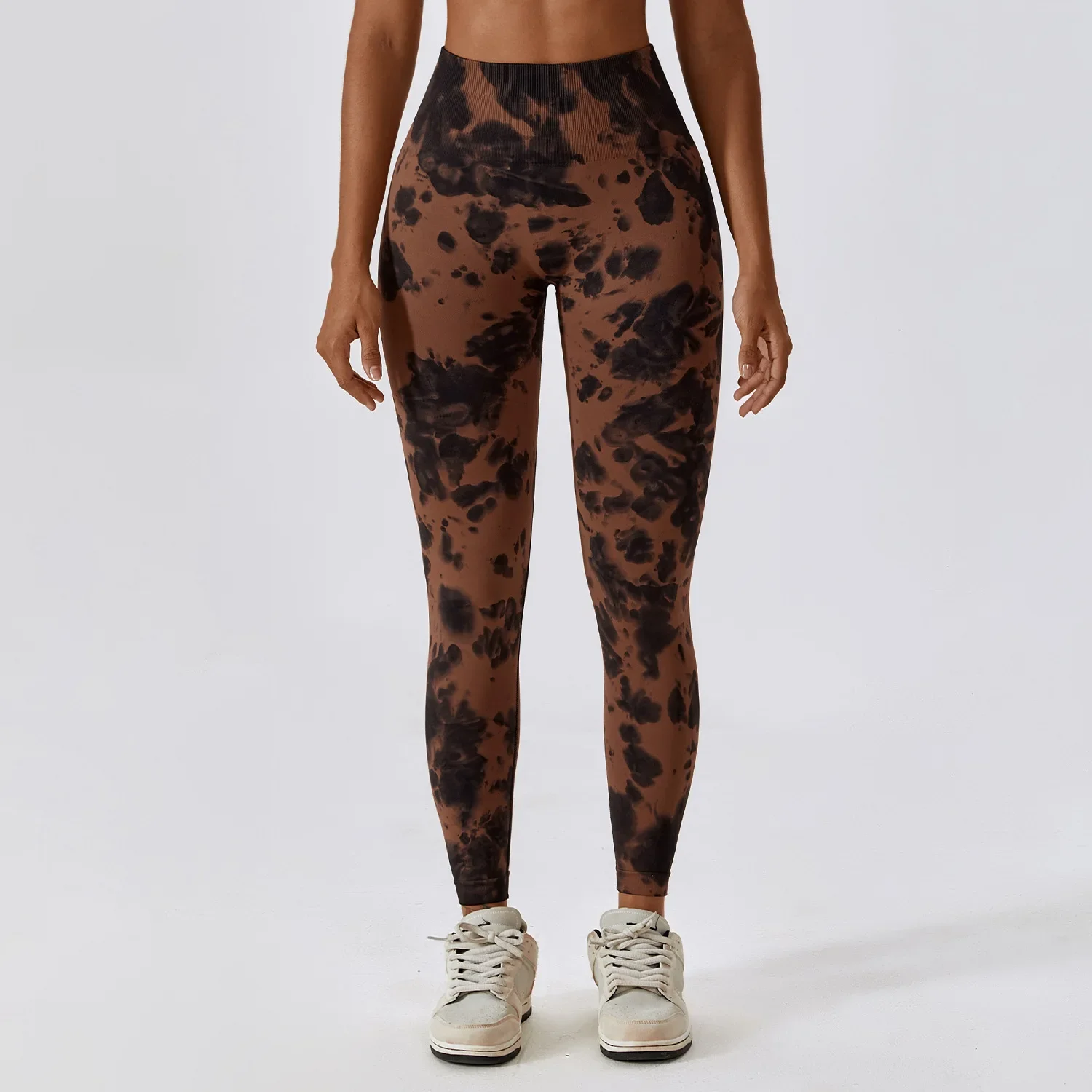 European and American tie-dye seamless high-waisted yoga pants, peach hip lift gym pants, running sports tight pants 7356