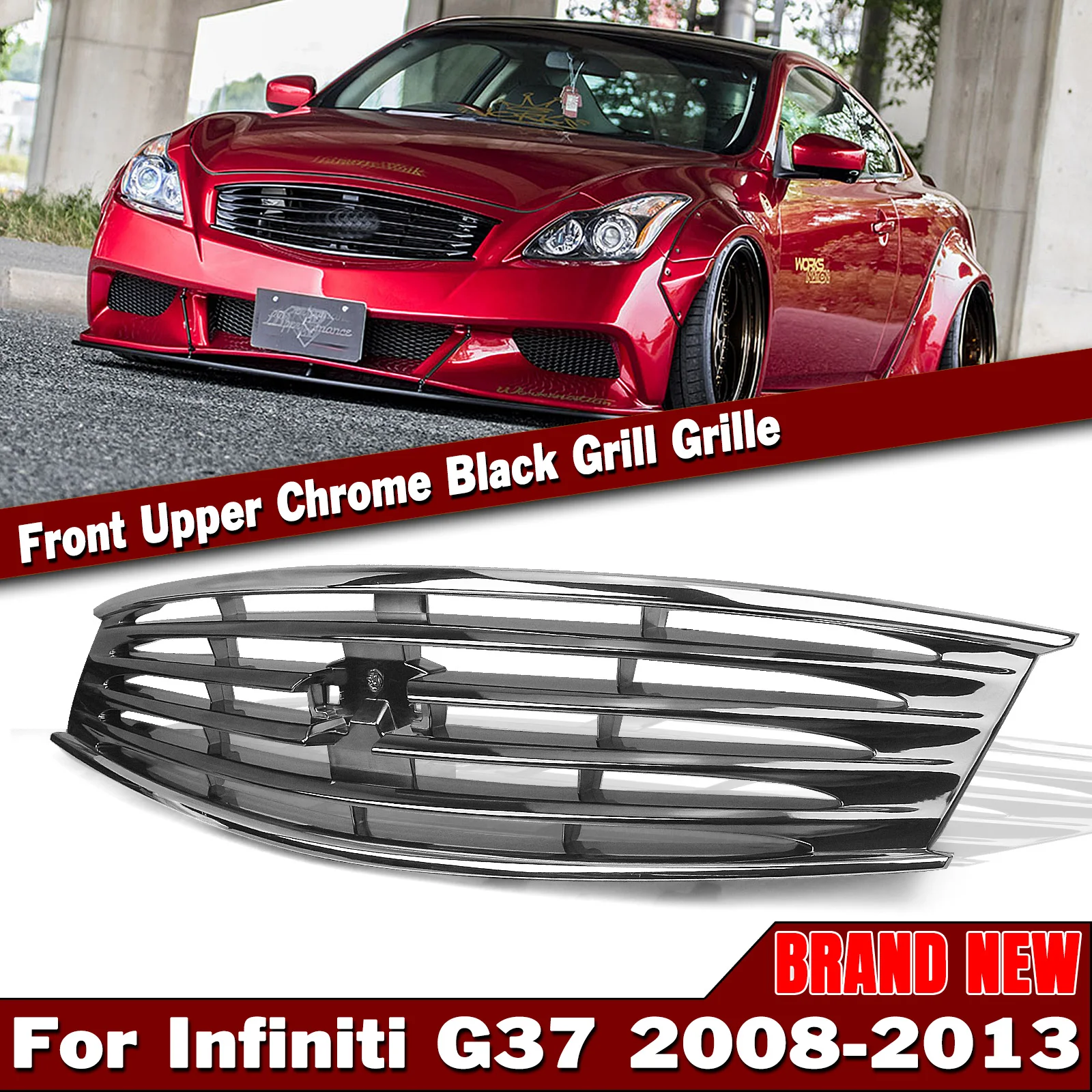 

Front Grille Racing Grill For Infiniti G37 2 Door Coupe 2008-2013 Q60 2014-2015 Chrome Black Car Upper Bumper Hood Radiator Mesh