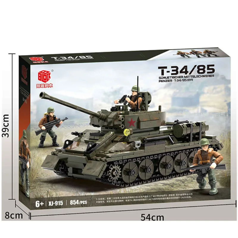 

800 шт. M4 Sherman Tank Новогодний подарок Строительные блоки XJ915 Panzer T-34/85 Детские собранные игрушки Кирпичи