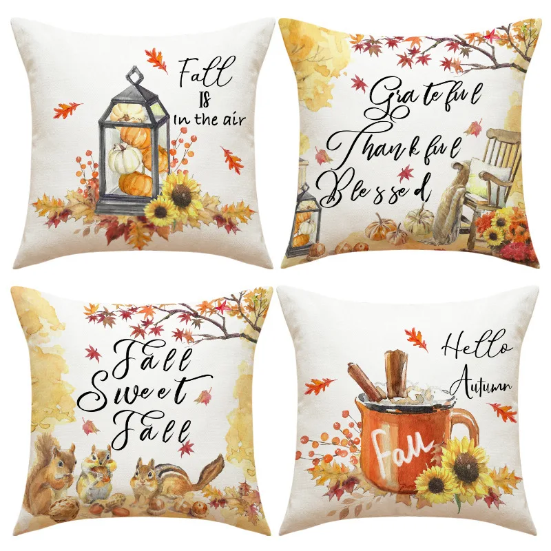 Autumn maple leaves throw pillow covers with digital printing of short plush fabric Car-shaped sofa cushion office Home decor