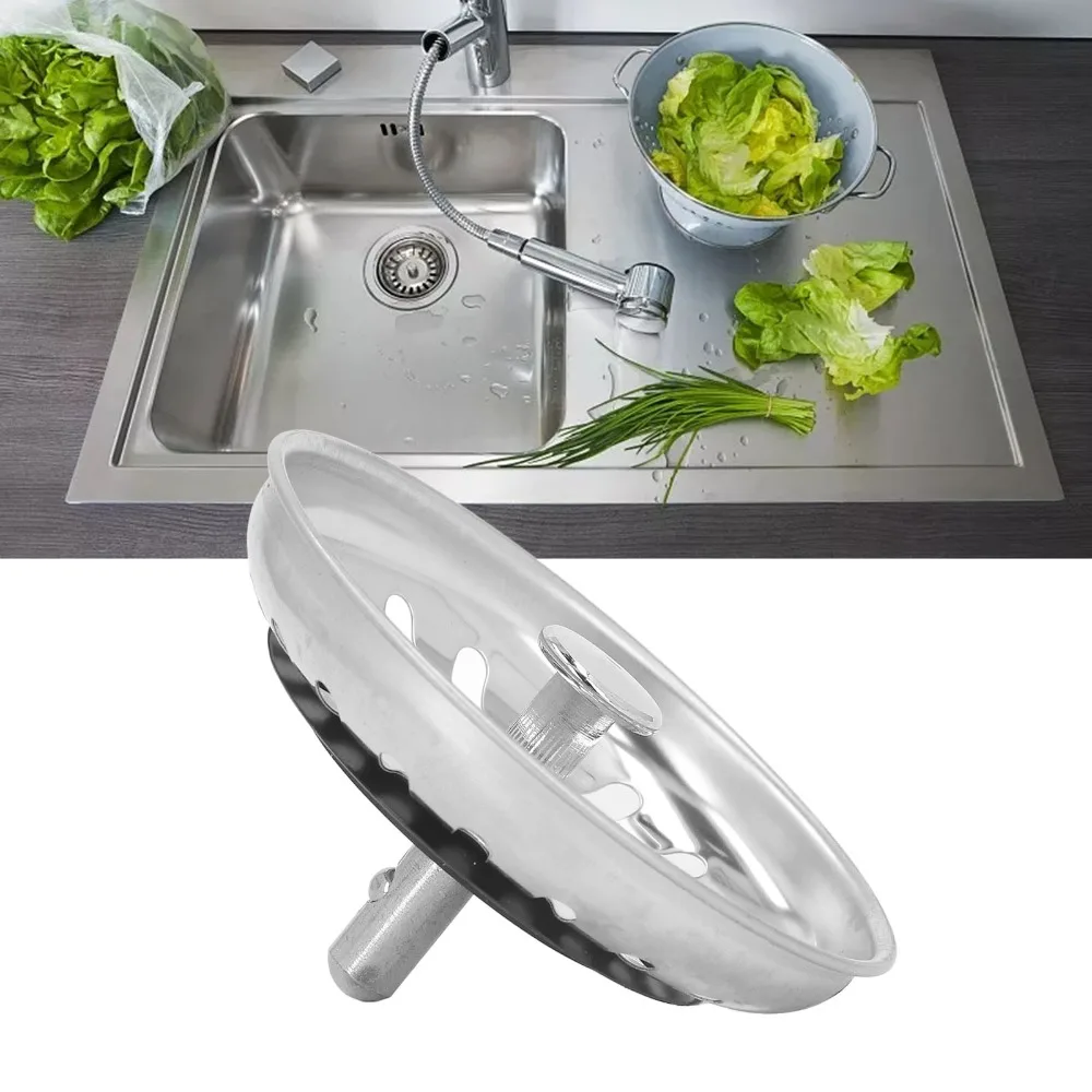 Stainless Steel Sink Strainer Bottom Stopper Thickened Design Sink Basket Strainer Anti Clogging Rubber Stopper