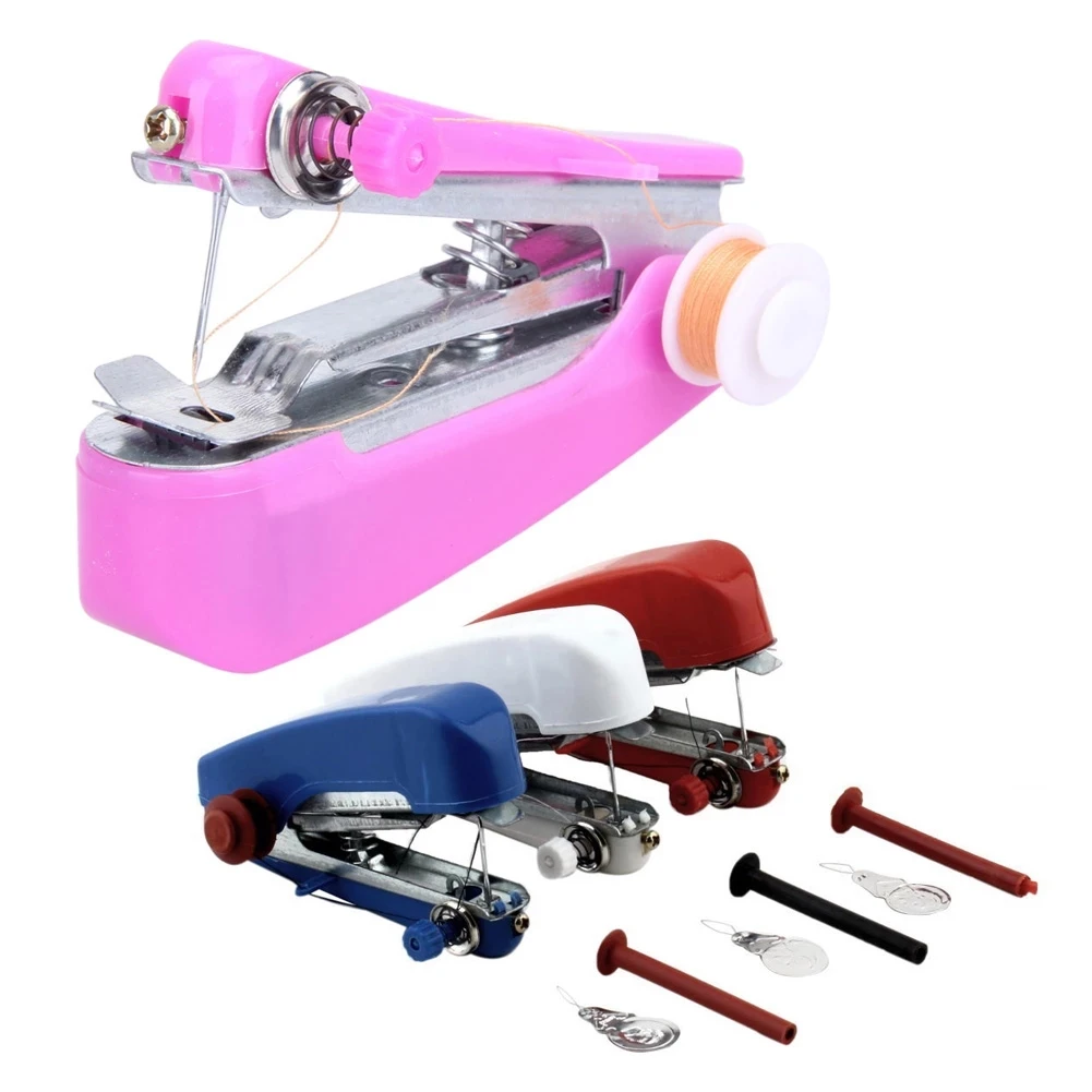 1Pc Mini Portable Handheld Sewing Machine Simple Operation Clothes Fabrics Easy Needle And Thread Electric Tool Accessories