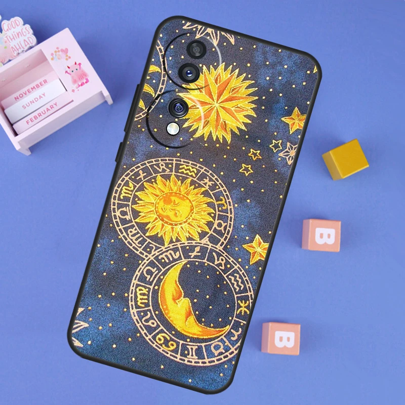 Hippie casing seni Matahari dan Bulan, penutup belakang untuk Honor 90 Lite 70 50 Magic 5 6 Pro X6 X7 X8 X9 X6a X7a X8a X9a X8b X9b