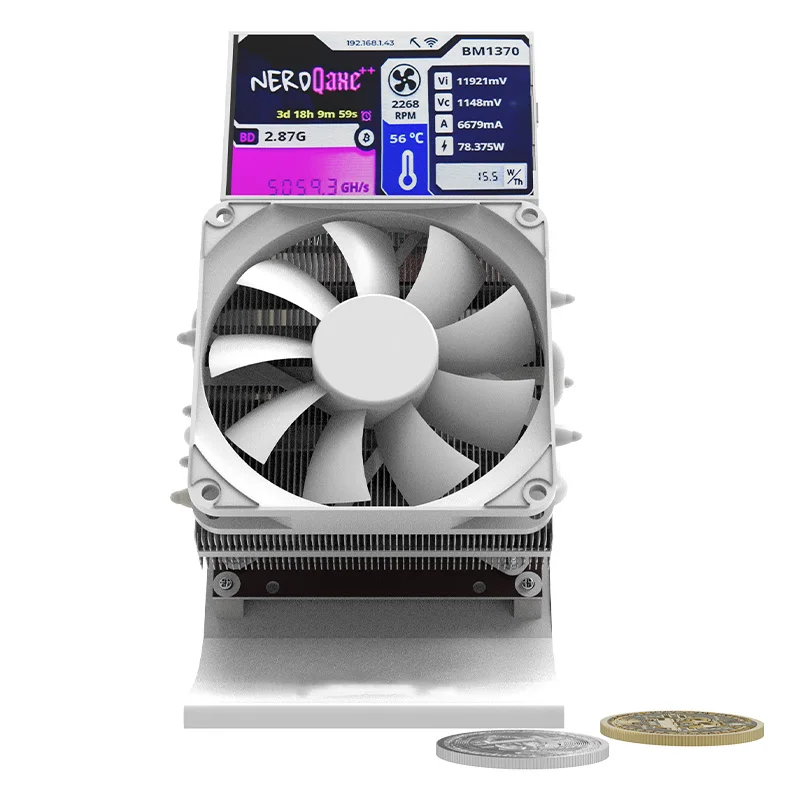 Bitaxe NerdQaxe++ 4.8TH/s BTC Minatore solista personale blockchain minatore di criptovaluta Configura un grande schermo da 3,5" e ventola muta