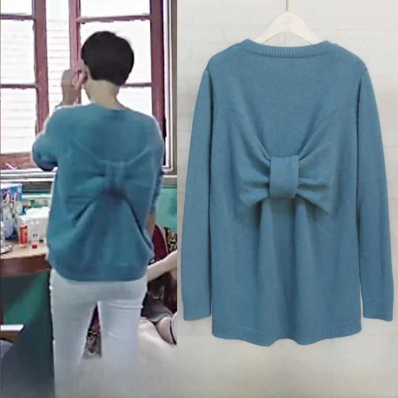 Suéter holgado de estilo coreano para mujer, camisa de punto con nudo de mariposa, Ma  Li Ro Zijun, estilo para ir al traba...