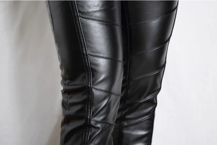 Men\'s Goth Steampunk Pu Leather Pant Black Motorcycle Rock Roll Slim Legging Pants Plus Size