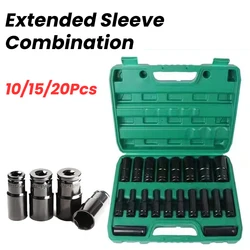 1/2 Inch 10/15/20Pcs Sleeve Combination Drive Extended Socket Hexagonal Impact Sleeve Set 8-32mm Torque for Auto Repair Tool