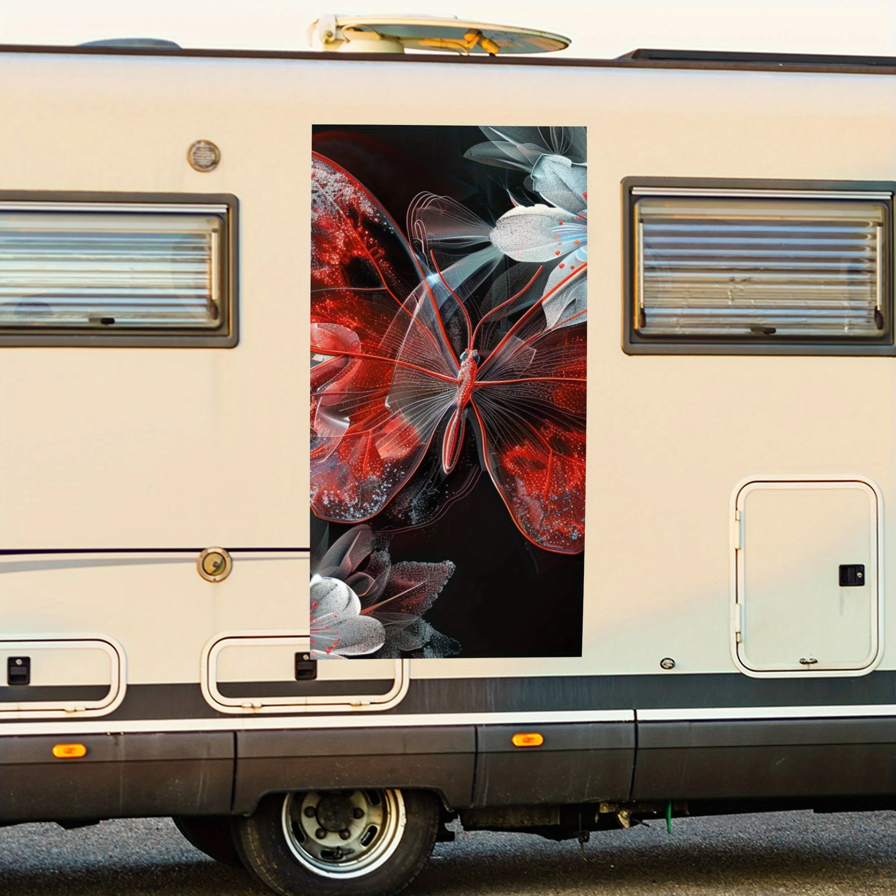 

Виниловая наклейка с красной бабочкой и цветами для двери автомобиля на колесах, водонепроницаемые самоклеящиеся виниловые наклейки, защита украшения Aut