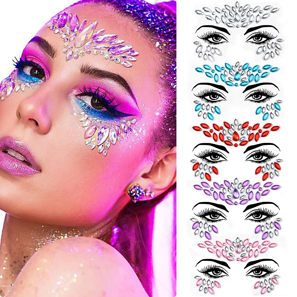 1 Adet Renkli Parlak Kristal Rhinestone Yüz Çıkartmalar 3D Kendinden Yapışkanlı Göz Yüz Glitter Elmas Çıkartmaları Etiket Parti Yüz Kaydırıcılar