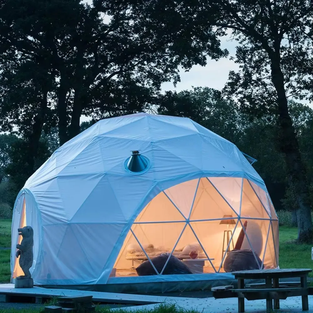 

Luxury Custom Round Geodesic Dome Tent, Panoramic Waterproof UV Resistant Outdoor Shelter for Camping Picnic Backyard Party