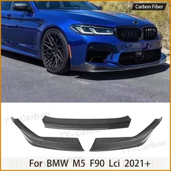 3Pcs set Real Carbon Fiber Auto Car Front Lip Splitter Bumper Spoiler For BMW F90 LCI M5 G30 G38 Bumper Bodykit FRP 2021+