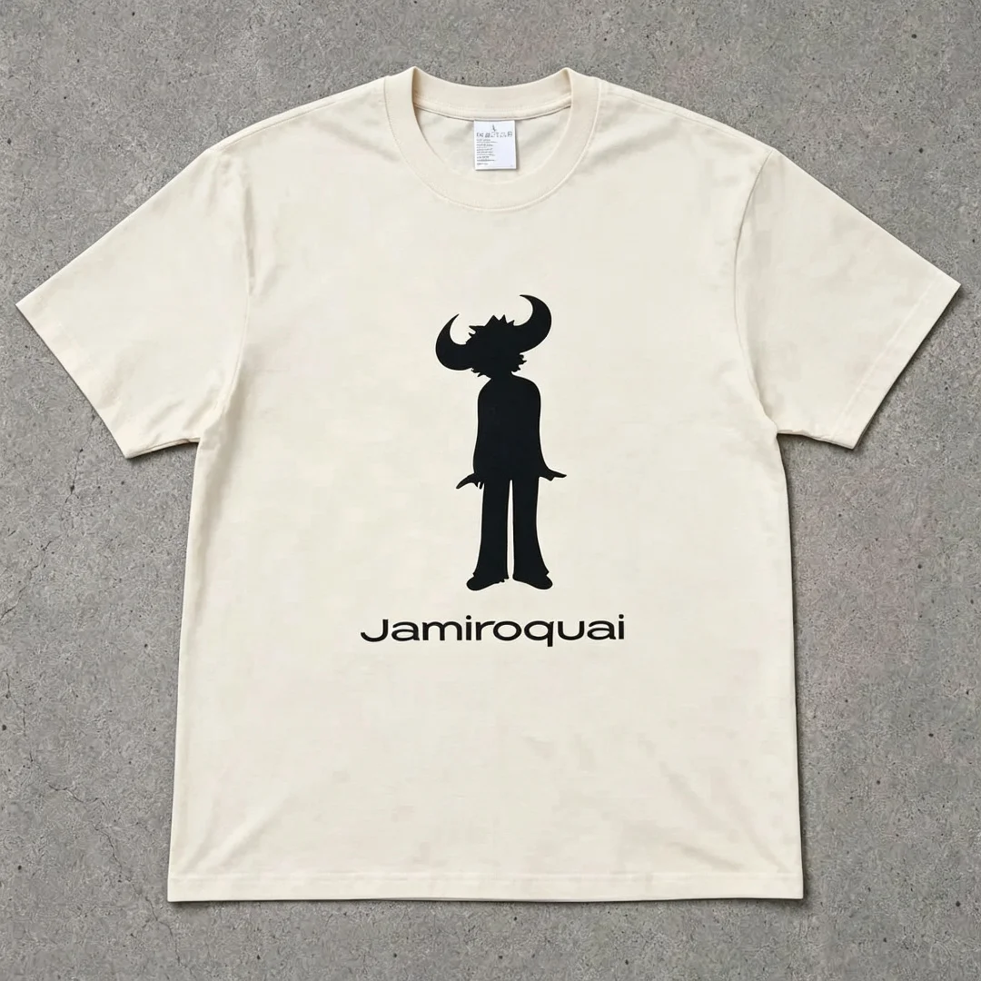Jamiroquai Buffalo Hat Silhouette Logo Print T-Shirt Unisex Locker Geschnittenes Oversized Harajuku Streetwear Baumwoll-Sommer-Grafik-T-Shirt – Detail 8
