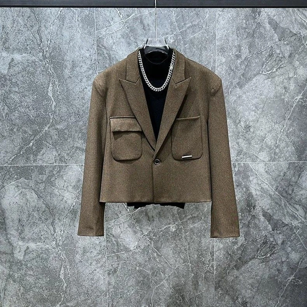 Winter New Men's Solid Color Long-Sleeved Suit Jacket American Retro Fashion Trendy Simple High Street Loose Casual Men's Top